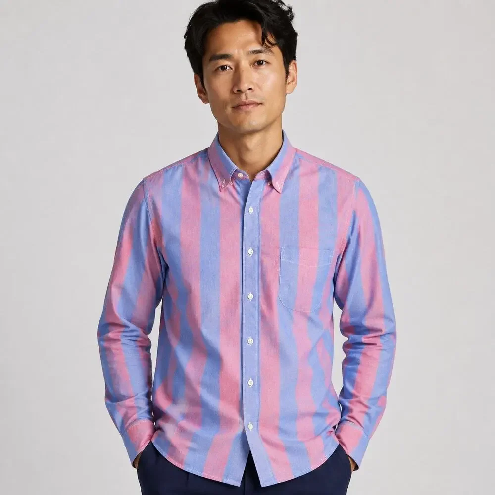 J.Crew Shirt MENS M Pink Blue Stripe Button Down Slim Fit Pima Business Casual